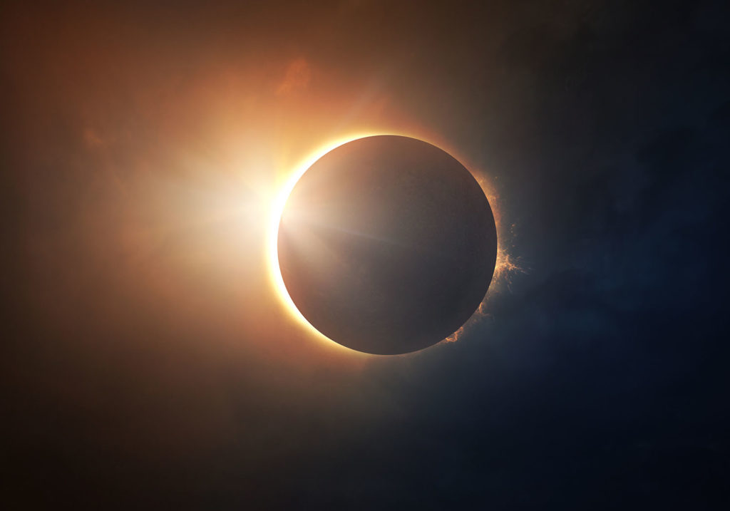 The moon covers the sun in a beautiful solar eclipse