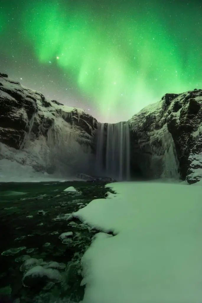 Northern Lights and Waterfall