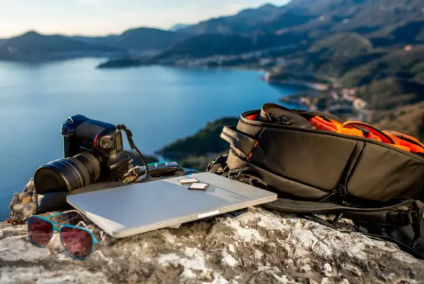 Laptop over mountains